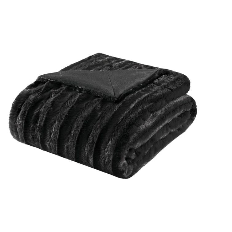 Madison Park Duke Black Long Fur Throw 50x60"