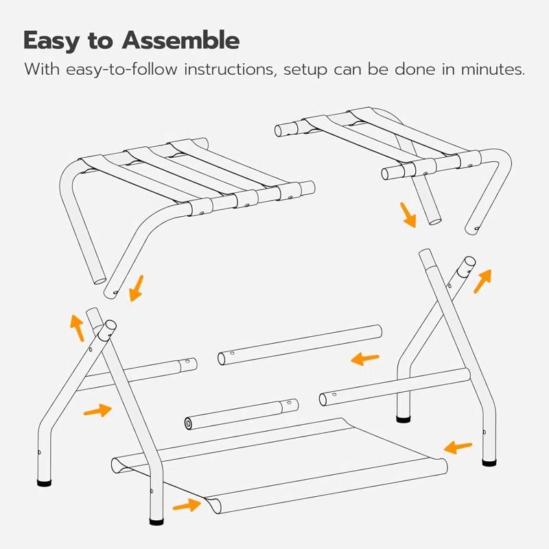 BINO Luggage Rack, Pack Of 2, Folding Suitcase Stand With Fabric Storage Shelf For Guest Room, Bedroom, Hotel, Holds Up To 100 Lb, 27 X 15.3 X 22 Inches, Space Saving