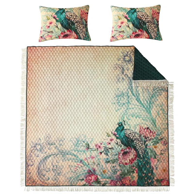 Barefoot Bungalow Eden Peacock Boho Vintage Quilt Set