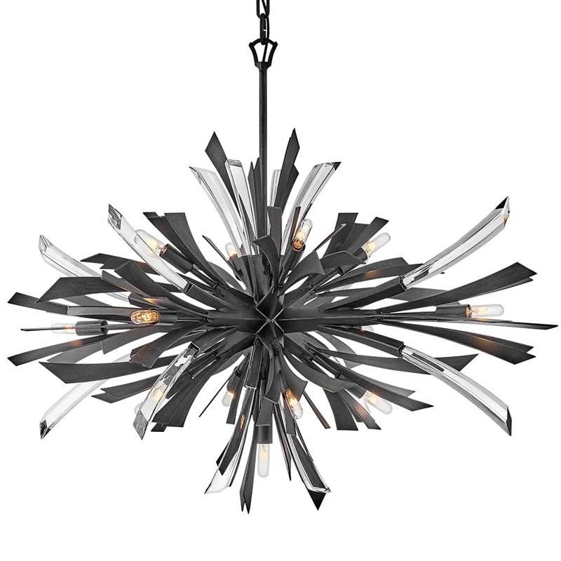 Fredrick Ramond Vida 36" Thirteen-Light Modern Horizontal Hanging Chandelier w/ Crystal Accents