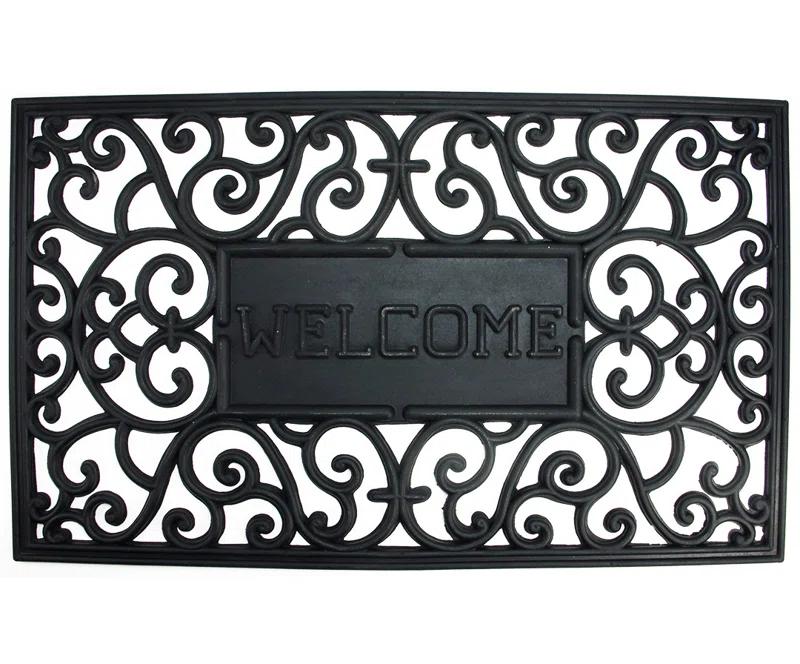 Northlight Seasonal Black Scroll "Welcome" Door Mat 18" x 30"