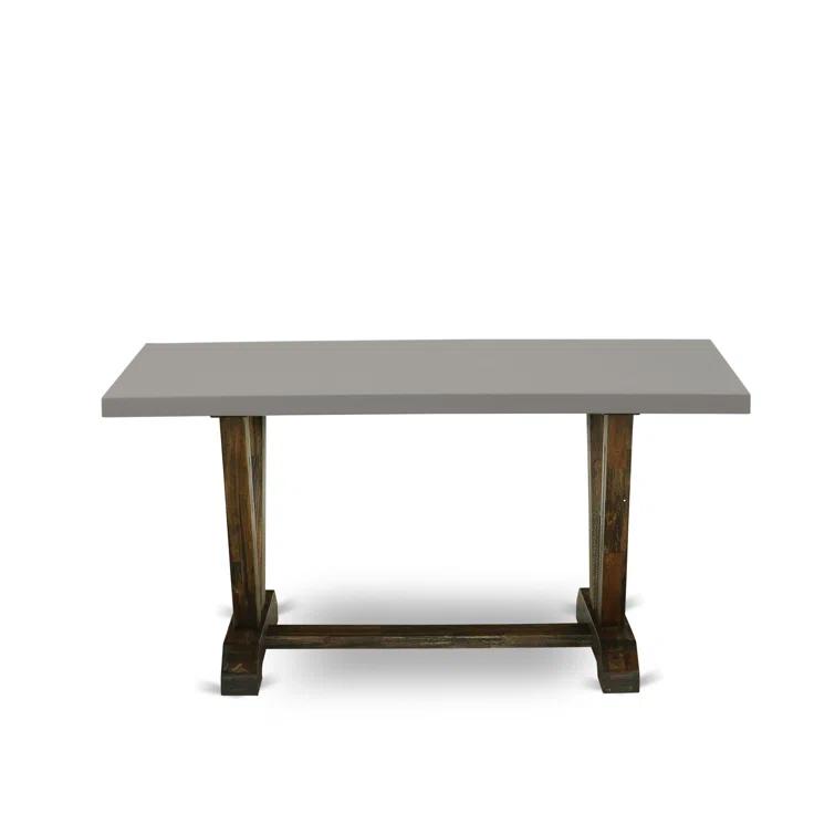 Red Barrel Studio® 5-Piece Dining Table Set Includes a Cement Wood Table and 4 Light Sable Linen Fabric Padded Chairs - Distressed Jacobean Finish