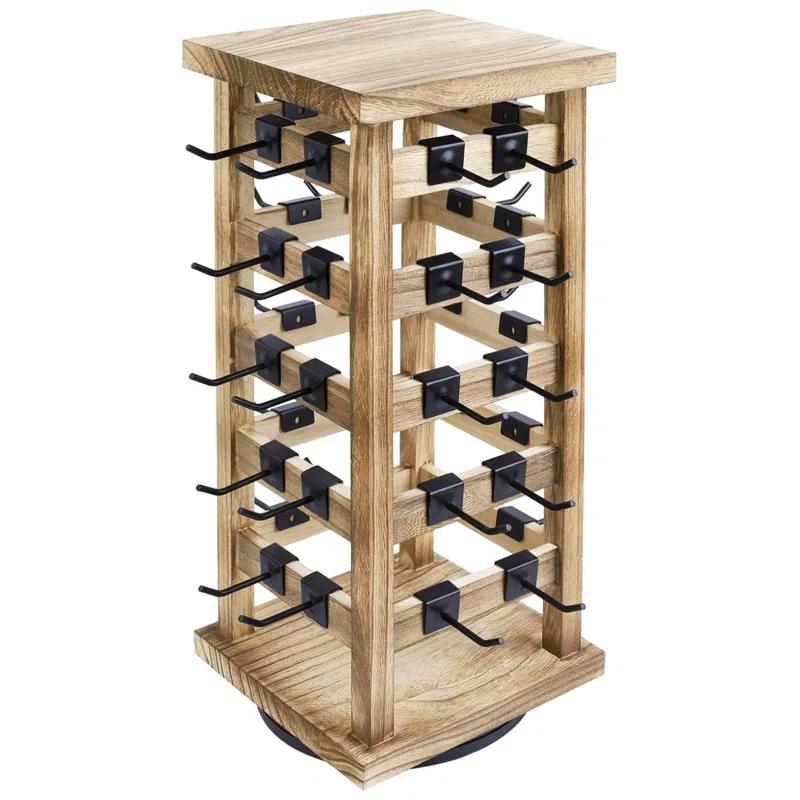 Latitude Run® Design Exquisite Rotating Jewelry Tower- Natural Wood Finish- Showcase And Organize Your Collection With 42 Hooks- Easy Earring Display Stand- 5 Bars On Each Face For Maximum Storage -Oak Color