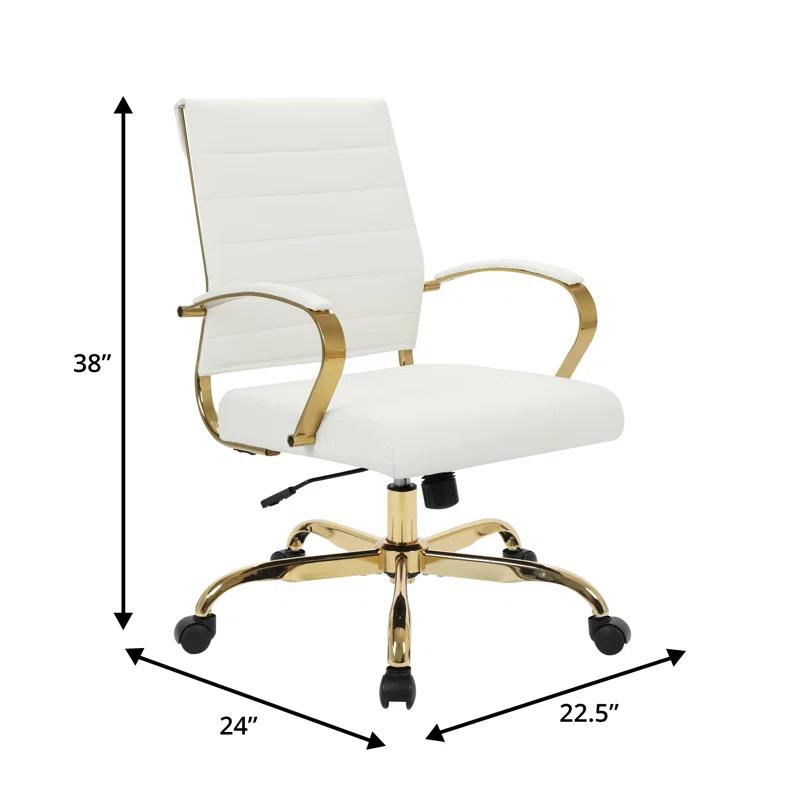 Everly Quinn Naudain Leather Office Chair – Modern Executive Swivel Task Chair with Wheels, Adjustable Height & Padded Arms for Desk or Conference Room