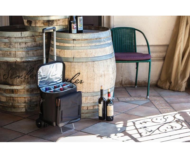 Arlmont & Co. Cellar 6-Bottle Wine Carrier & Cooler Tote with Trolley - Insulated Traveling Portable Wine Bag