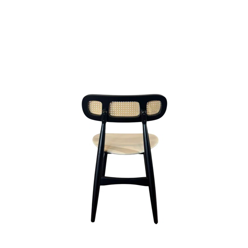 Bayou Breeze Set of 2 Black Wood Dining Chairs with Rattan Backrest (Set of 2)