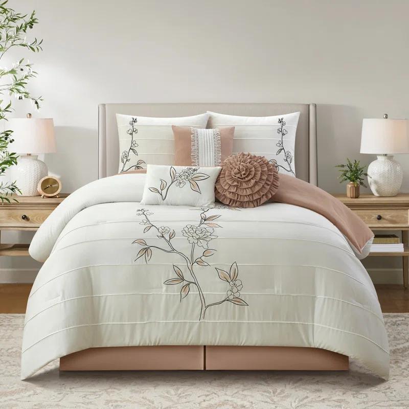 Nanshing America, Inc Raina Microfiber 7 Piece Floral Comforter Set