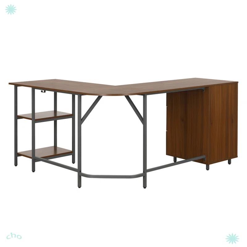 17 Stories Techni Mobili L-Shape Home Office Two-Tone Desk With Storage
