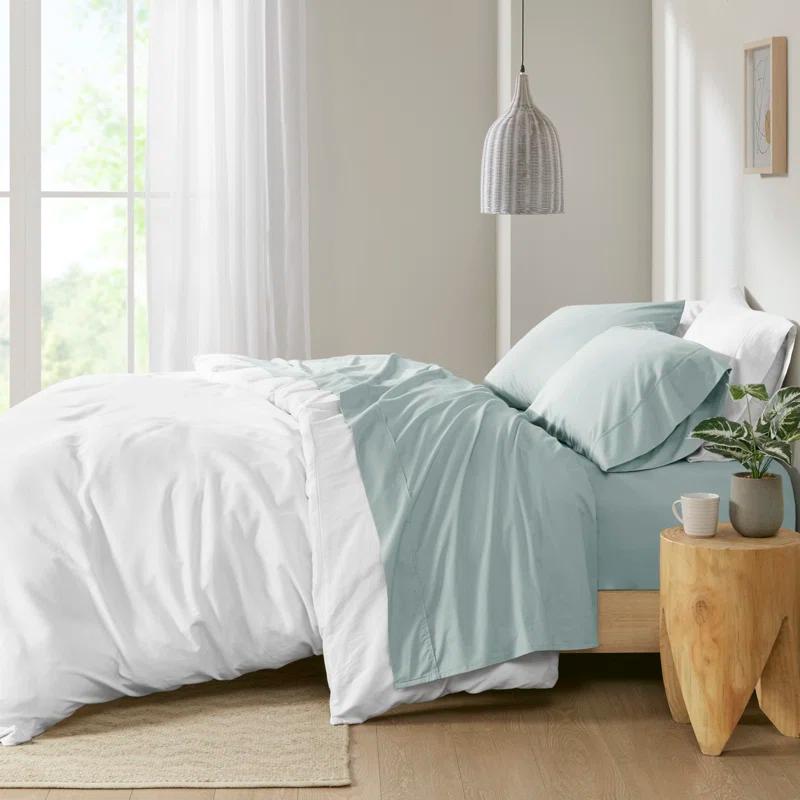 Madison Park Peached Percale 200 Thread Count Relaxed Cotton Percale Sheet Set