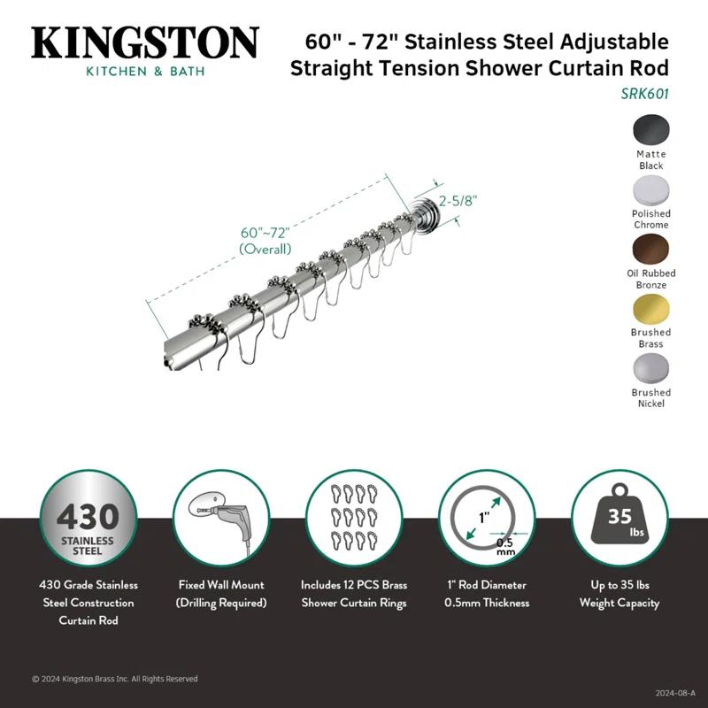 Kingston Brass Kingston Brass Edenscape 60-Inch to 72-Inch Adjustable Shower Curtain Rod with Rings Combo