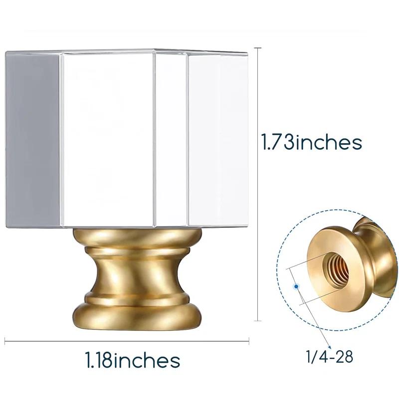 House of Hampton® 2 Pieces Cube Crystal Lamp Finial Clear Square Lamp Finial Cap with Chromed Base