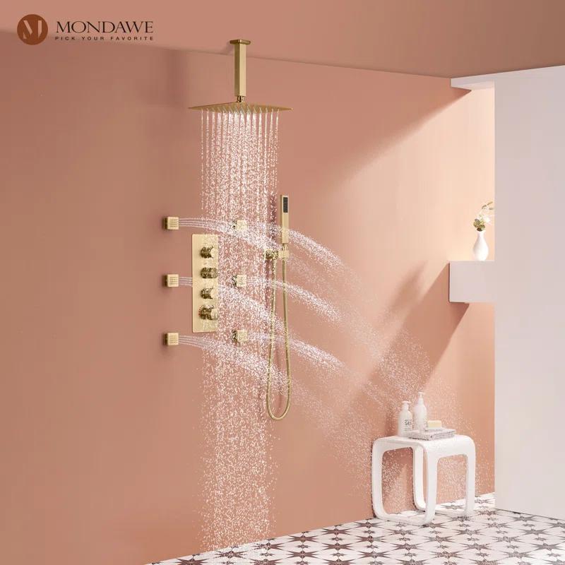 mondawe WF6310-12BG Herathena 3 Functions Ceiling Mounted Luxury Shower System with 6 Body Jets (Rough-in Valve Included)