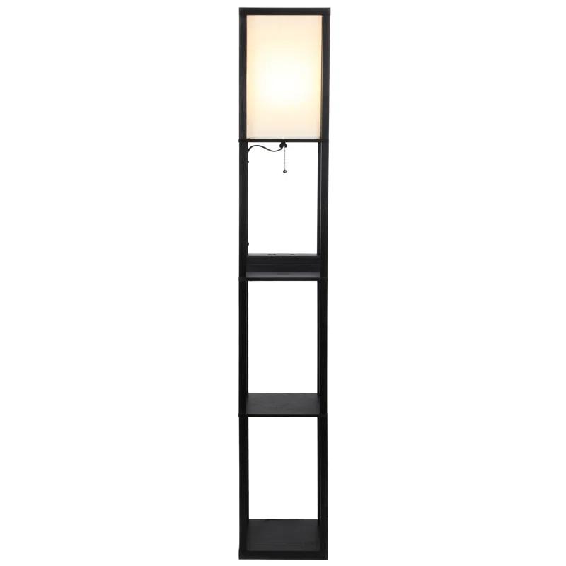 Brightech Maxwell 63 in. USB and Wireless Charging LED Floor Lamp with White Fabric Square Shade