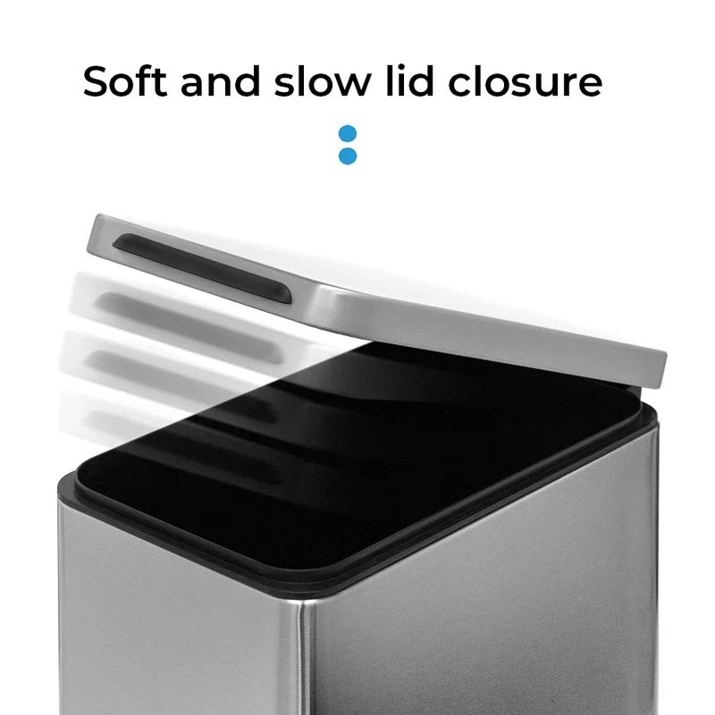 Home Zone Living 8 Gallon Stainless Steel Kitchen Trash Can with Step-On Pedal and Slow Closing Lid