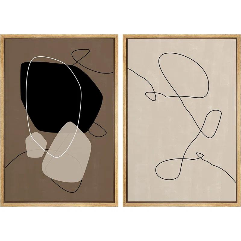 IDEA4WALL Mid Century Shape " Mid-Century Style Brown Black & Tan Polygon Variety Abstract Shapes Modern Chic " 2 - Pieces