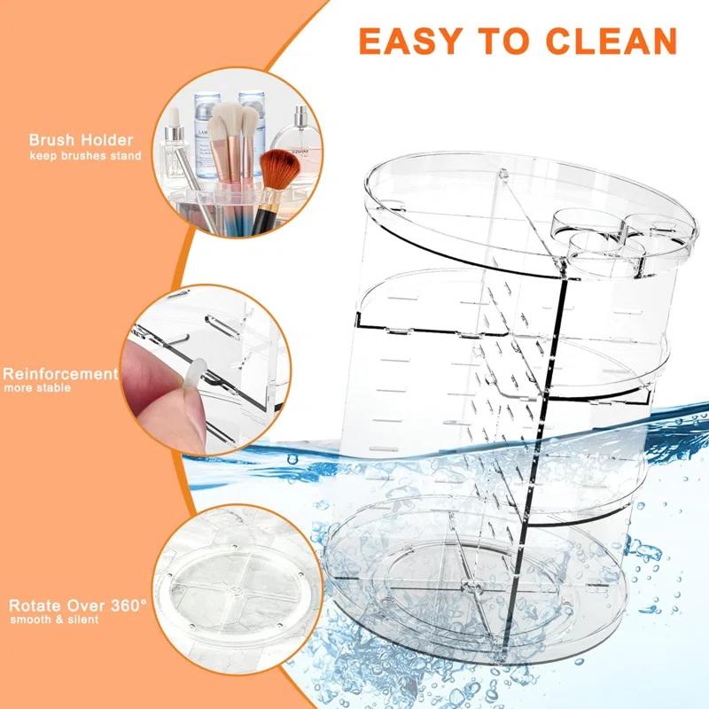 Rotating Makeup Organizer, DIY 8 Adjustable Layers Spinning Skincare Organizer, Cosmetic Display Case With Brush Holder Perfume Tray, Multi-Function Storage Carousel For Vanity Bathroom Countertop