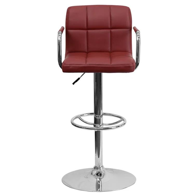 Flash Furniture Contemporary Quilted Vinyl Adjustable Height Barstool with Arms and Chrome Base