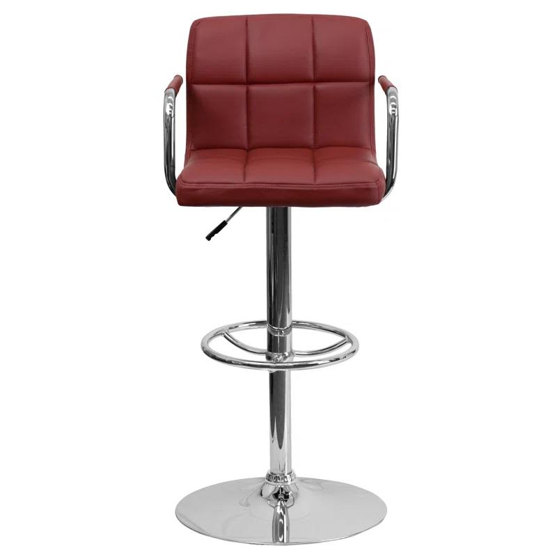 Flash Furniture Contemporary Quilted Vinyl Adjustable Height Barstool with Arms and Chrome Base