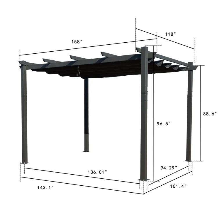 Kozyard Atlantics Outdoor Retractable Pergola with Sun Shade Canopy 10' x 13'