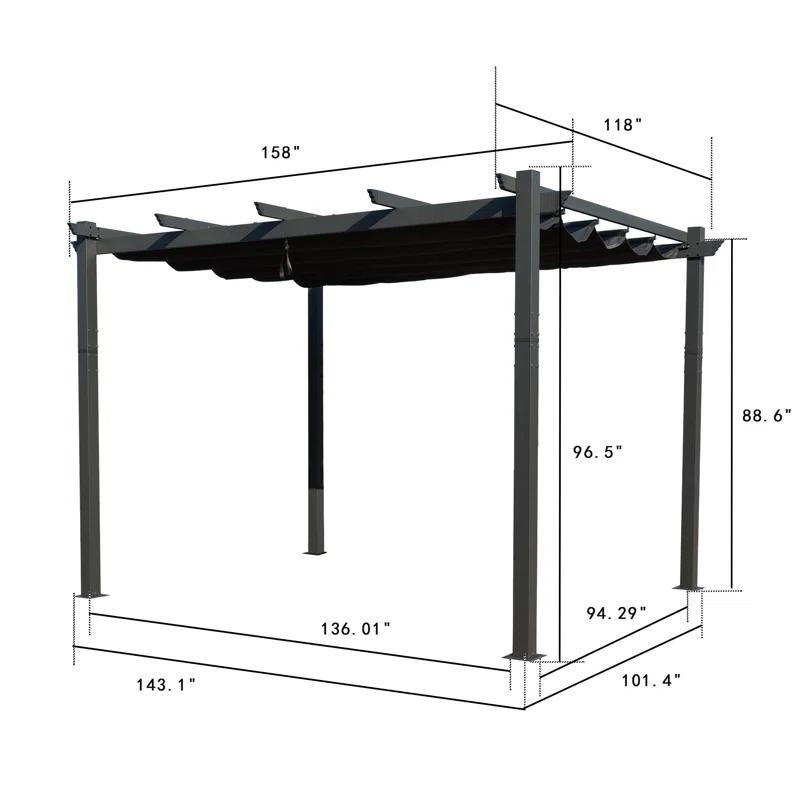 Kozyard Atlantics Outdoor Retractable Pergola with Sun Shade Canopy 10' x 13'