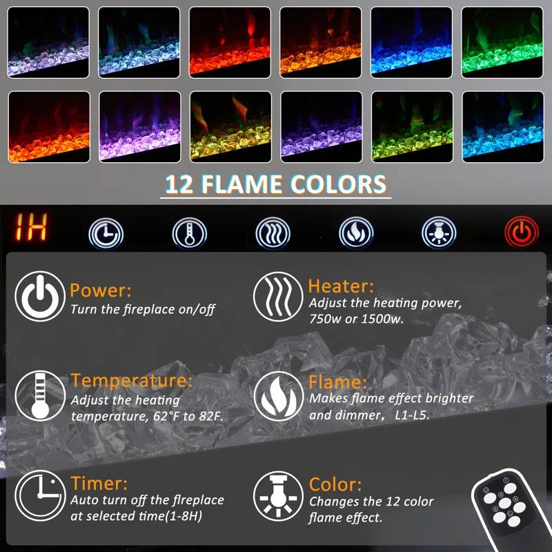 Ivy Bronx Ivy Bronx 70" Fireplace TV Stand for TVs Up to 80" with 36" Electric Fireplace, TV Console for The Living Room, LED Light Entertainment Center, Storage Cabinet, Media Console Table