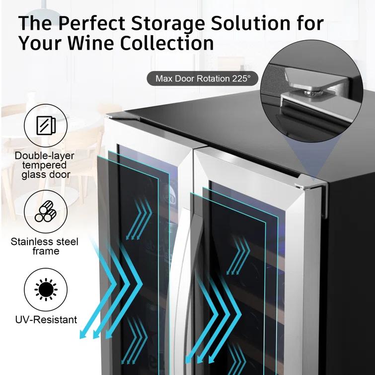 Nipus 24 in. Dual Zone 20-Bottle and 65-Can Beverage & Wine Cooler Four Door Handles Wine Fridge Removable Shelves Classic Series