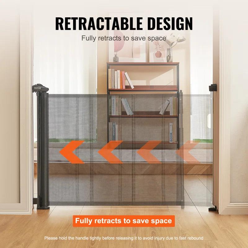 VEVOR VEVOR Retractable Gate Black Plastic Wall Mounted Pet Gate