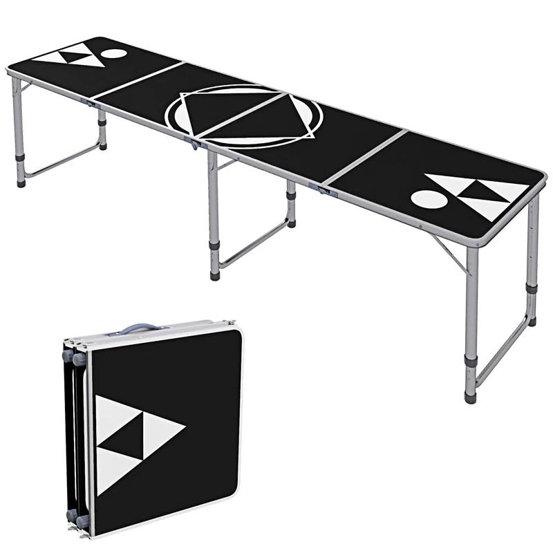 wendeway Outsunny 8ft Portable Beer Pong Table with Adjustable Legs, Folding Camping Table, Aluminum Picnic Table