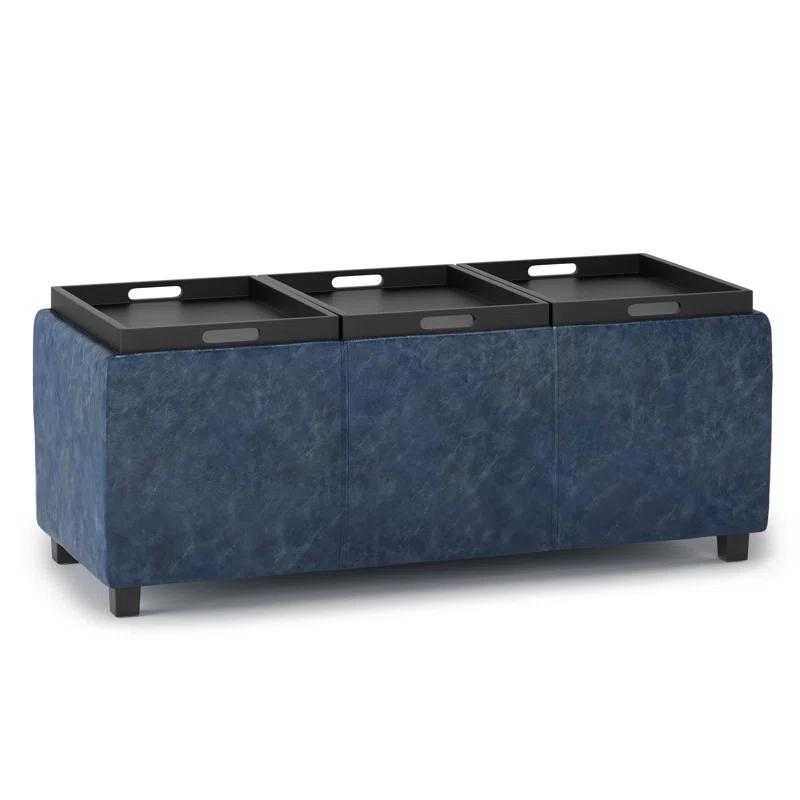 Simpli Home Dover 36"W Upholstered Storage Ottoman Bench with Lift-Top and Large Interior Storage