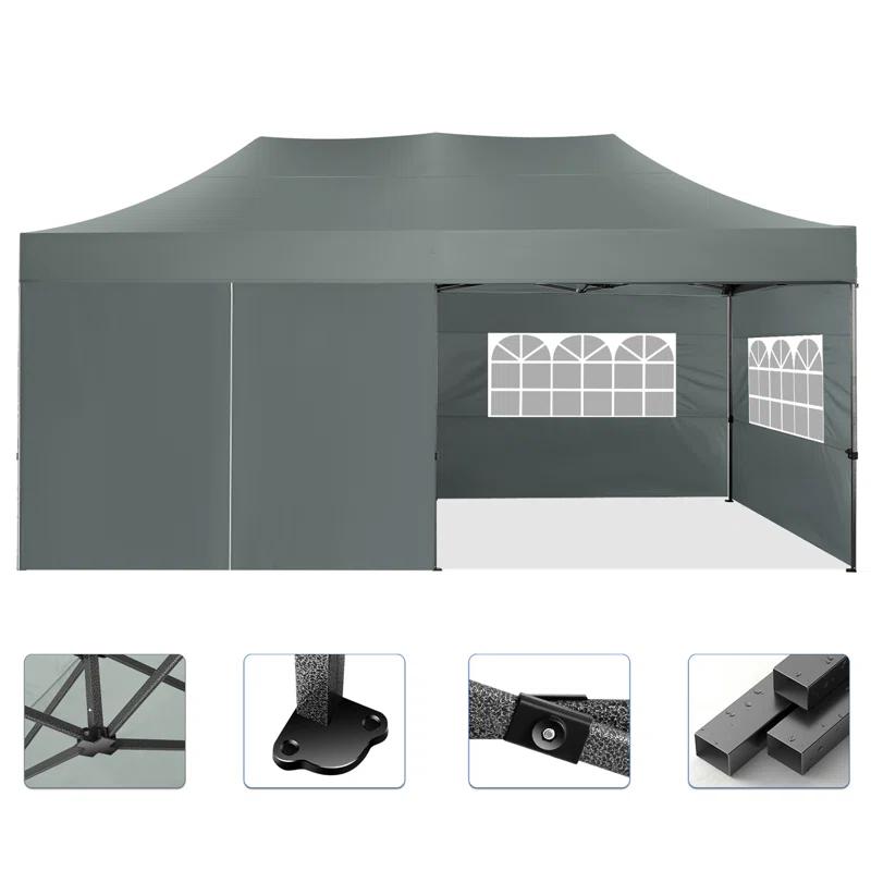HOTEEL 10'Wx20'D Heavy Duty Pop up Canopy Tent with 6 sidewalls Easy Up Commercial Outdoor