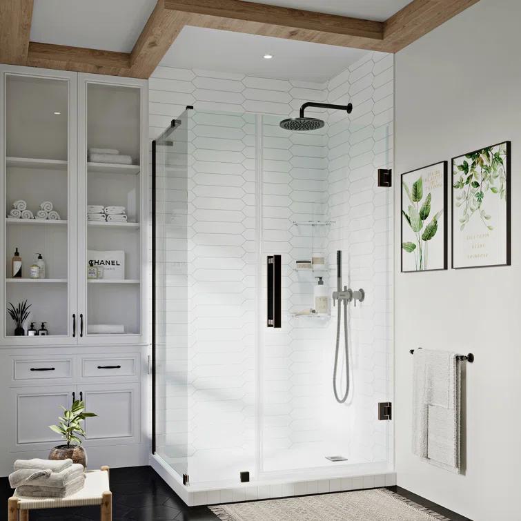 Ove Decors Endless Tampa-Pro 35" W x 72" H Corner Frameless Shower Kit, Door, Panel, Shelves & Reviews | Wayfair