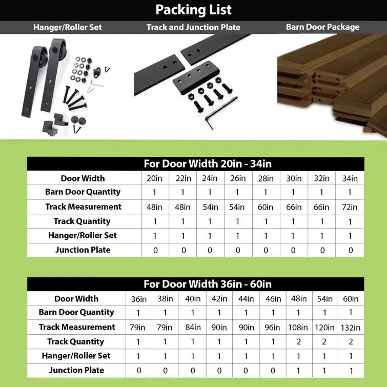 Homacer H Design Color Solid Pine Wood Unassembled Door with Black Rustic Installation Hardware Kit