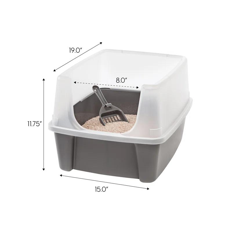 IRIS USA, Open-Top Cat Litter Box with Shield with Scoop