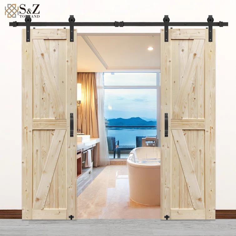 S&Z TOPHAND S&Z TOPHAND Unfinished British Brace Knotty Barn Door with Sliding Door Hardware Kit/Solid Wood/Sliding Door/Double Surfaces/A Simple Assembly is Required