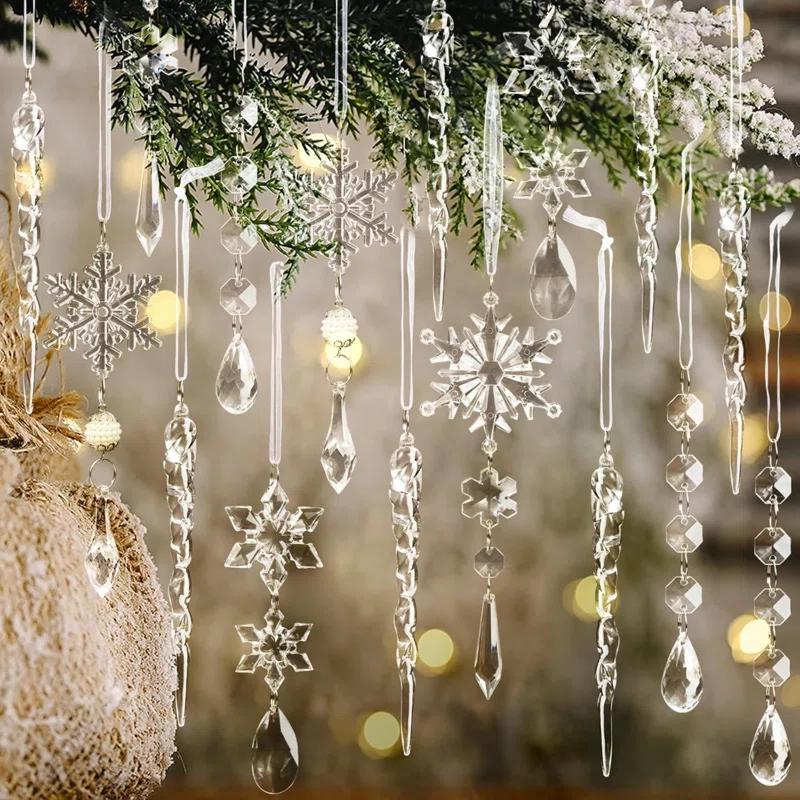 Christmas Tree Decoration Crystal Ornaments - Hanging Acrylic Christmas Snowflake Icicle Drop Crystal Ornaments For Christmas Tree Winter New Year Party Supplies