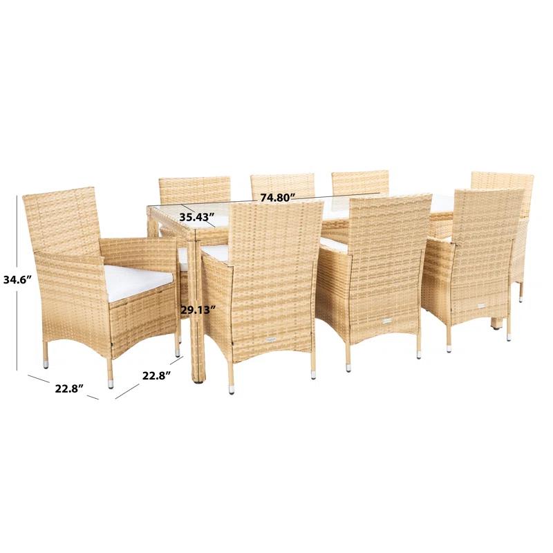 Safavieh Hailee 8 - Person Wicker Patio Dining Set with Rectangular Table , Cushions Included