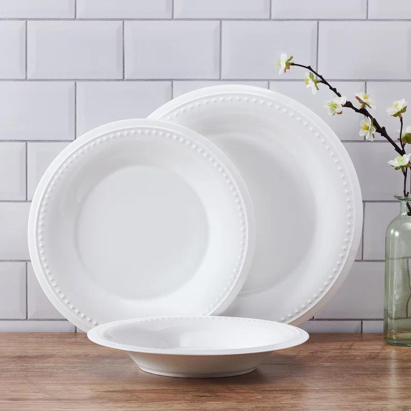 Fitz and Floyd Fitz and Floyd Nevaeh White Classic Bead 24-Piece Bone China Dinnerware Set, Service For 8