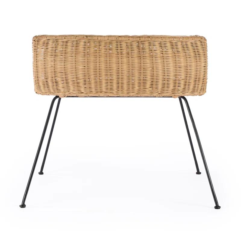 Natural Rattan and Black Iron Round End Table