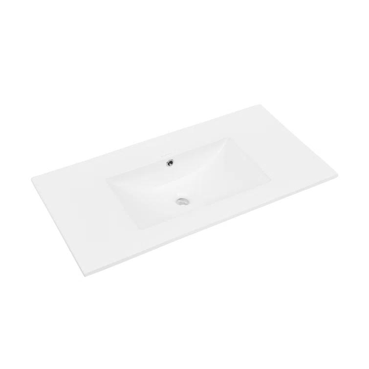 Swiss Madison 36" Zero Hole Vanity Sink Top In Glossy White