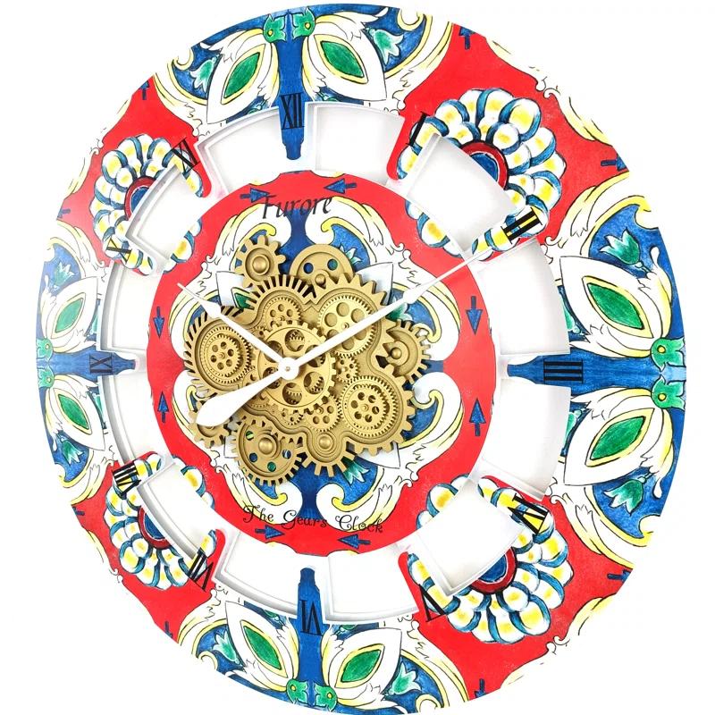Wall Clock Oversized 36" for Living Room with Real Moving Gears Italy Style