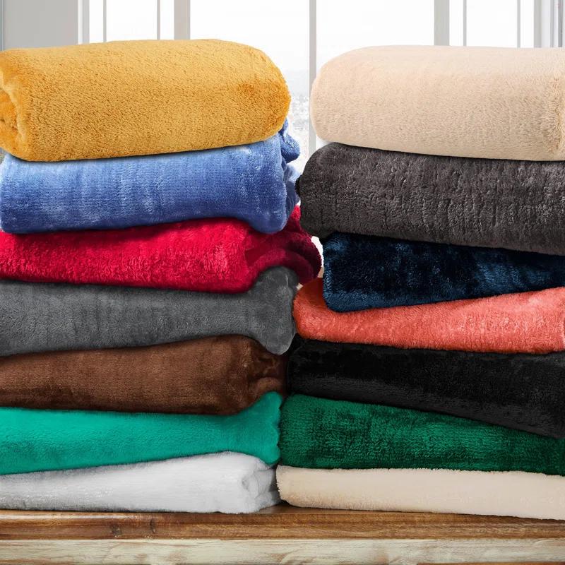 Superior Solid Polyester Reversible All-Season Fleece Throws Blanket