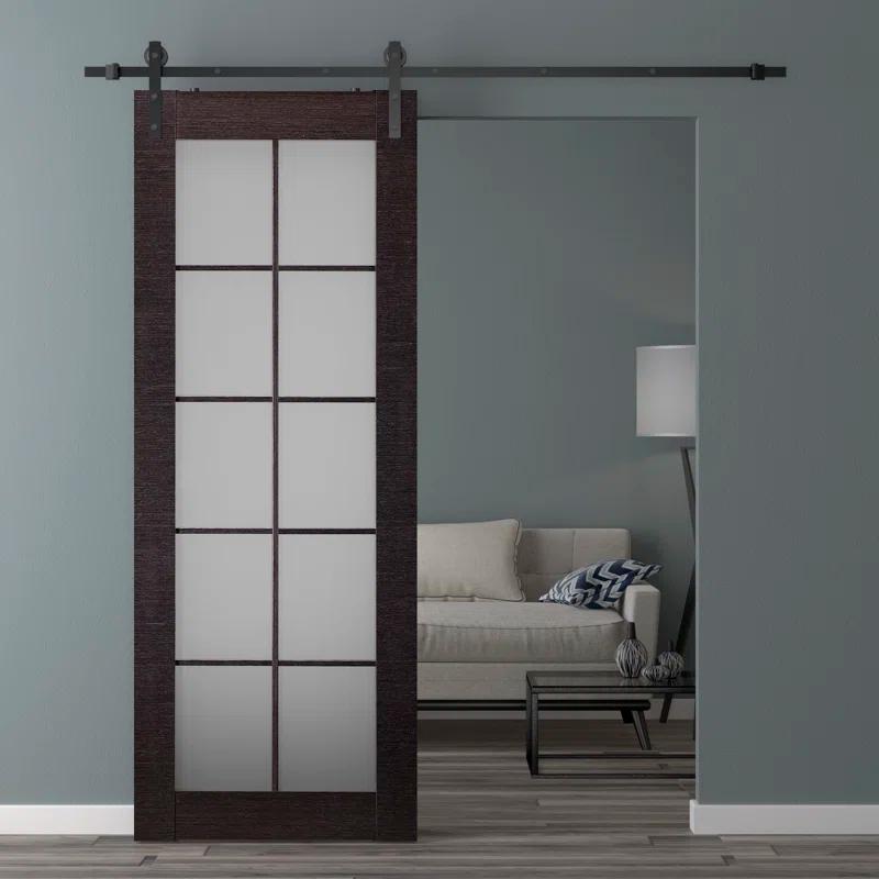Belldinni Palladio 10-Lite Solid Manufactured Wood and Glass Paneled Prefinished Barn Door with Installation Hardware Kit