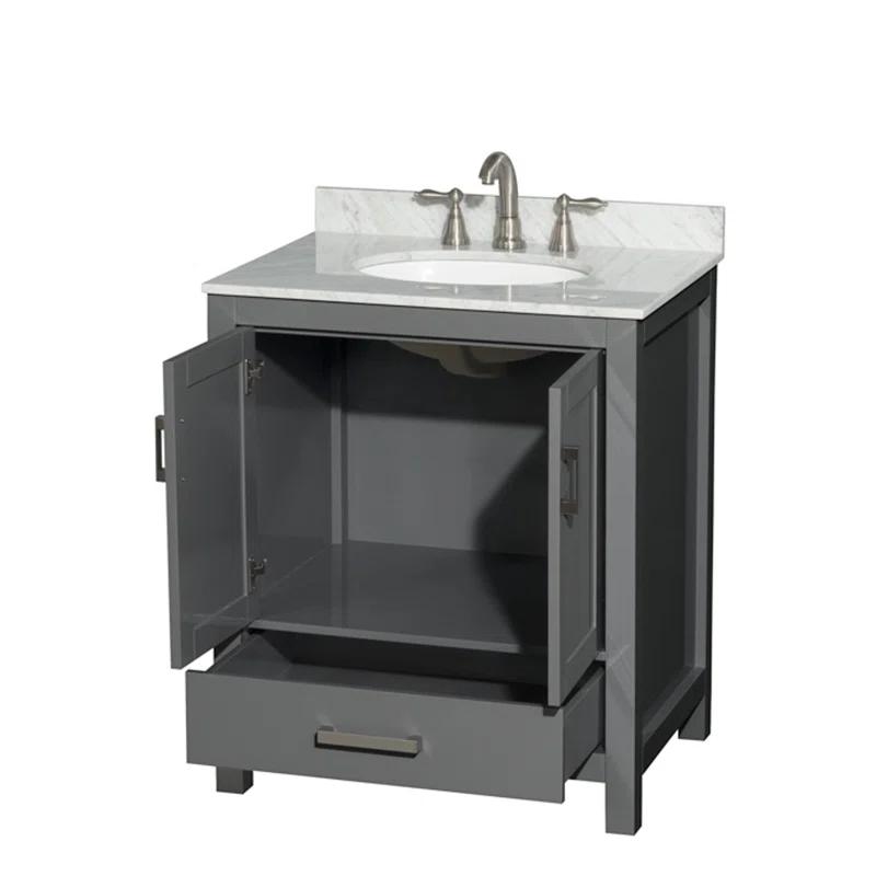 Wyndham Collection Sheffield 30" Freestanding Single Bathroom Vanity with Marble Top