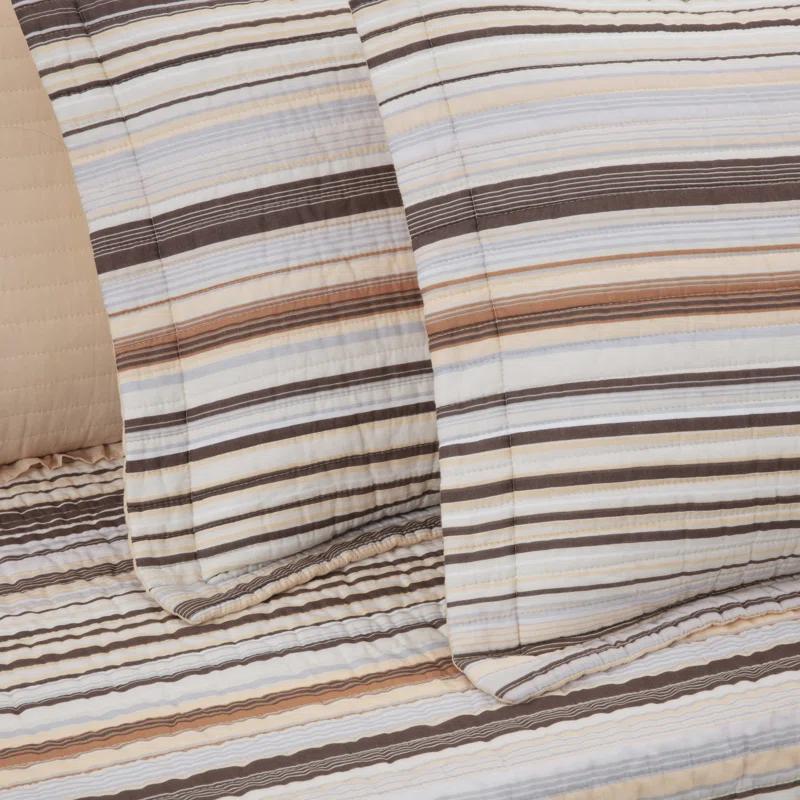 Chezmoi Collection Cotton Quilted Striped Quilt Set