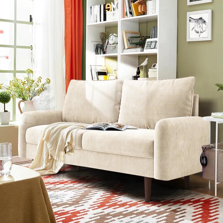 Everly Quinn Hasaam 56.3" Wide Velvet Round Arms Small Apartment Loveseat