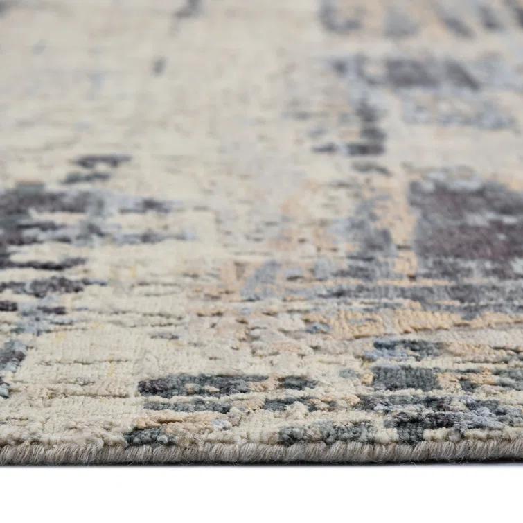 AMER Rugs Serena Abstract Hand-Knotted Wool/Viscose Area Rug in Gray/Ivory