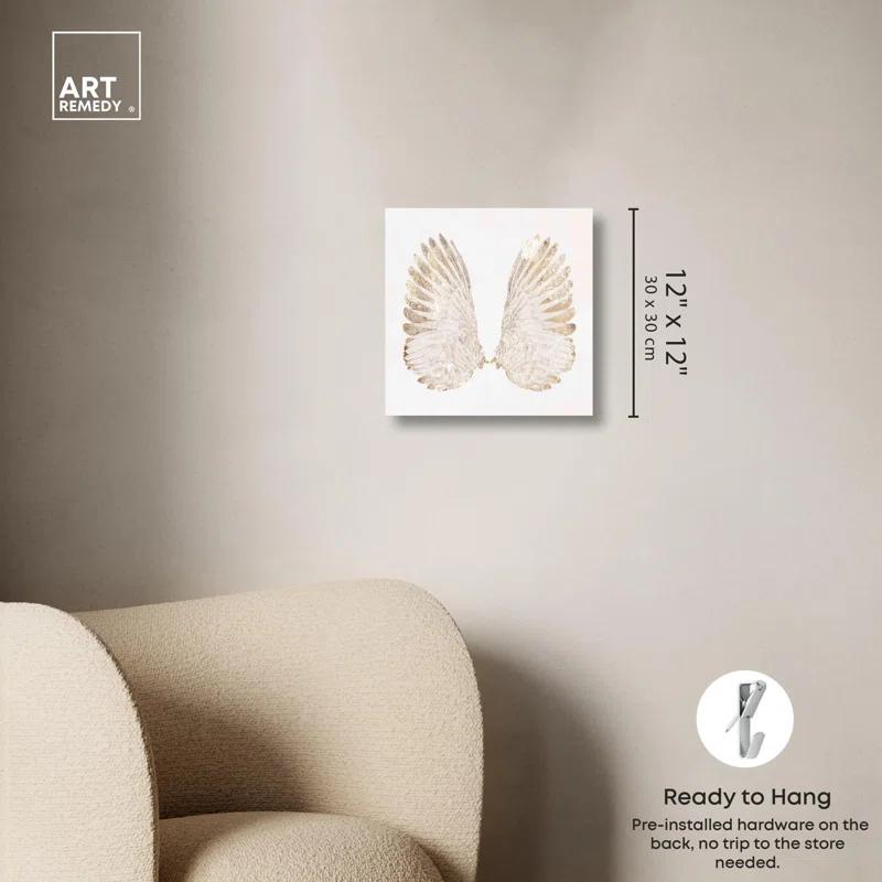 Art Remedy Soft Angel Wings Canvas Elegant White Gold Wall Art by Art Remedy