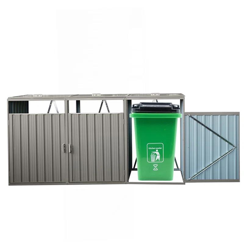 Alxfarton Garbage Bin Shed Stores 3 Trash Cans Metal Outdoor Bin Shed For Garbage Storage