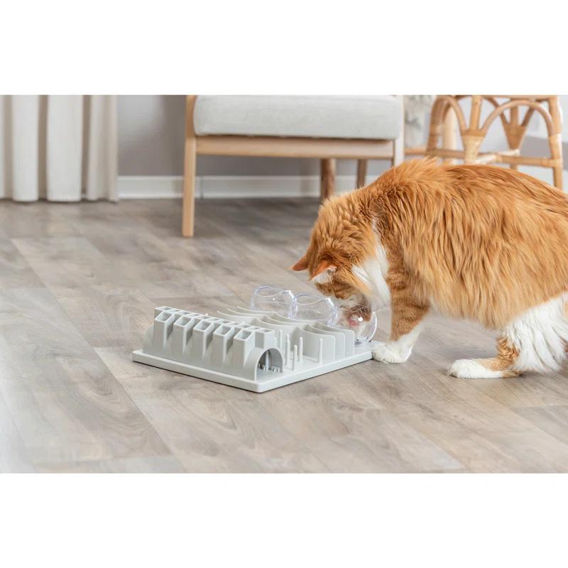 TRIXIE TRIXIE Fun Board Strategy Game for Cats, Puzzle Toy, Treat Dispenser, Interactive Play, White