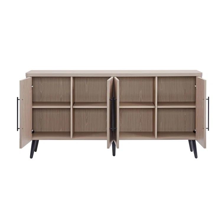 Manhattan Comfort Jodie 65" Mid-Century Modern Sideboard with 8 Adjustable Shelves in Whitewashed Oak